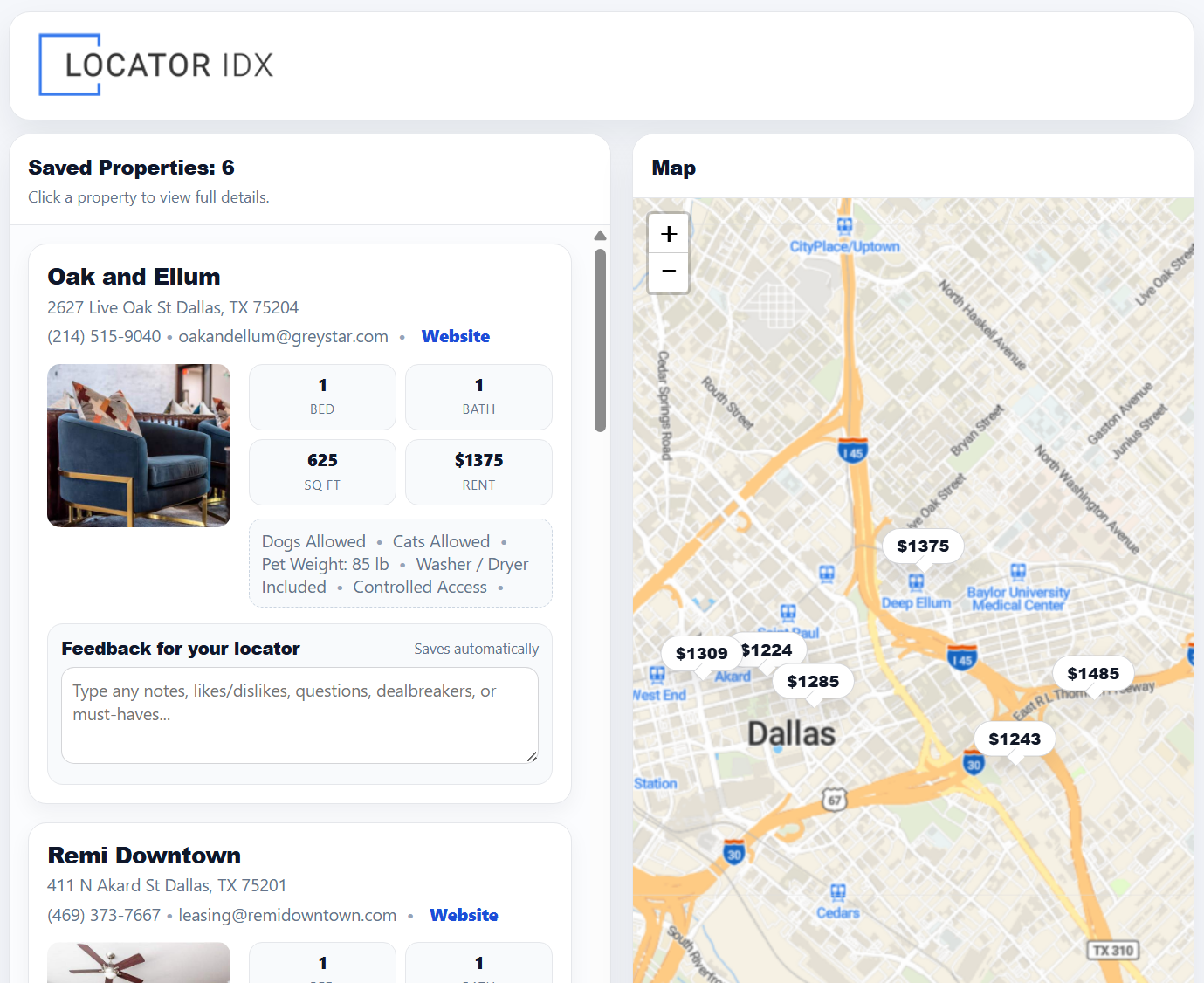 Locator IDX apartment search results screenshot