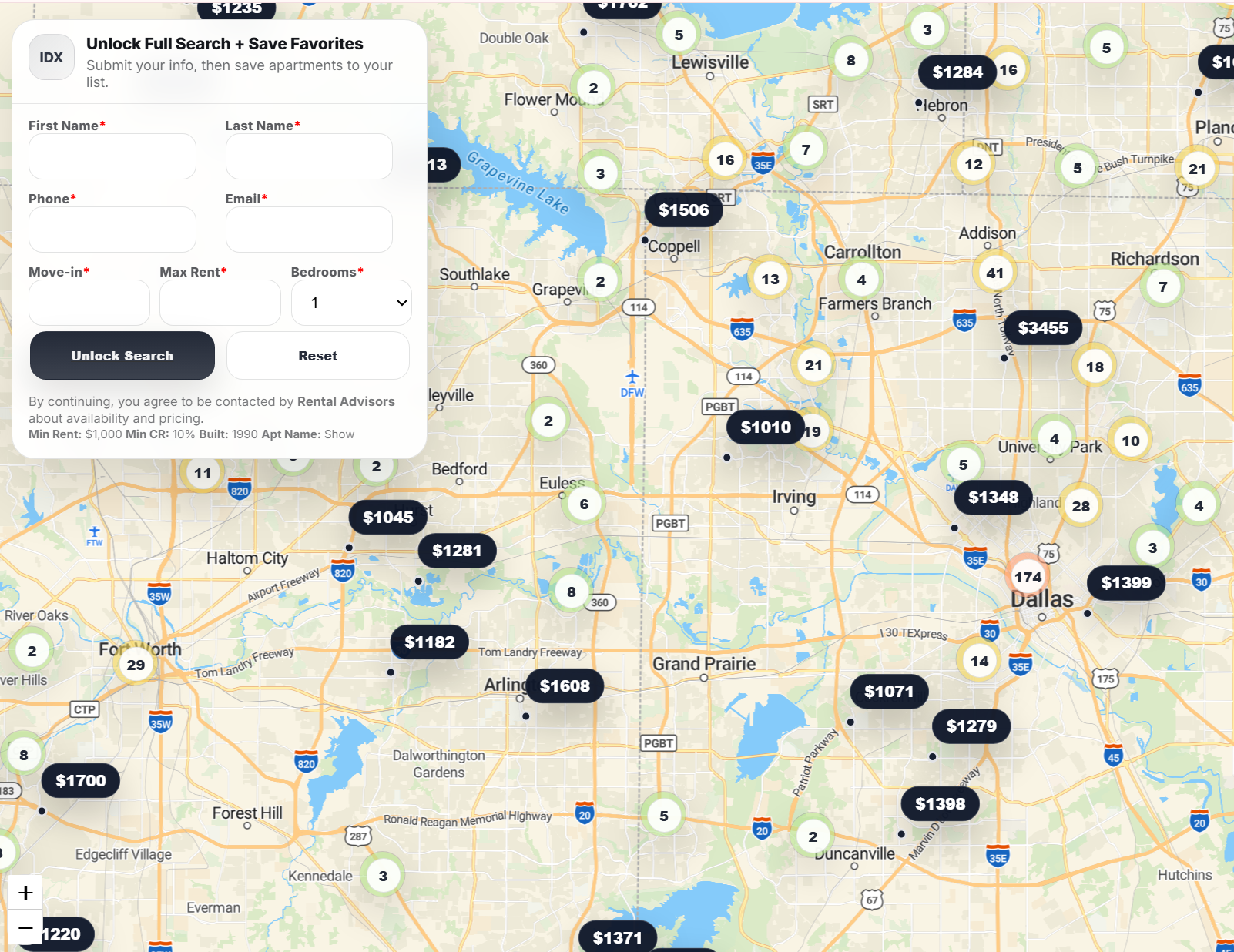 Locator IDX Apartment Map screenshot