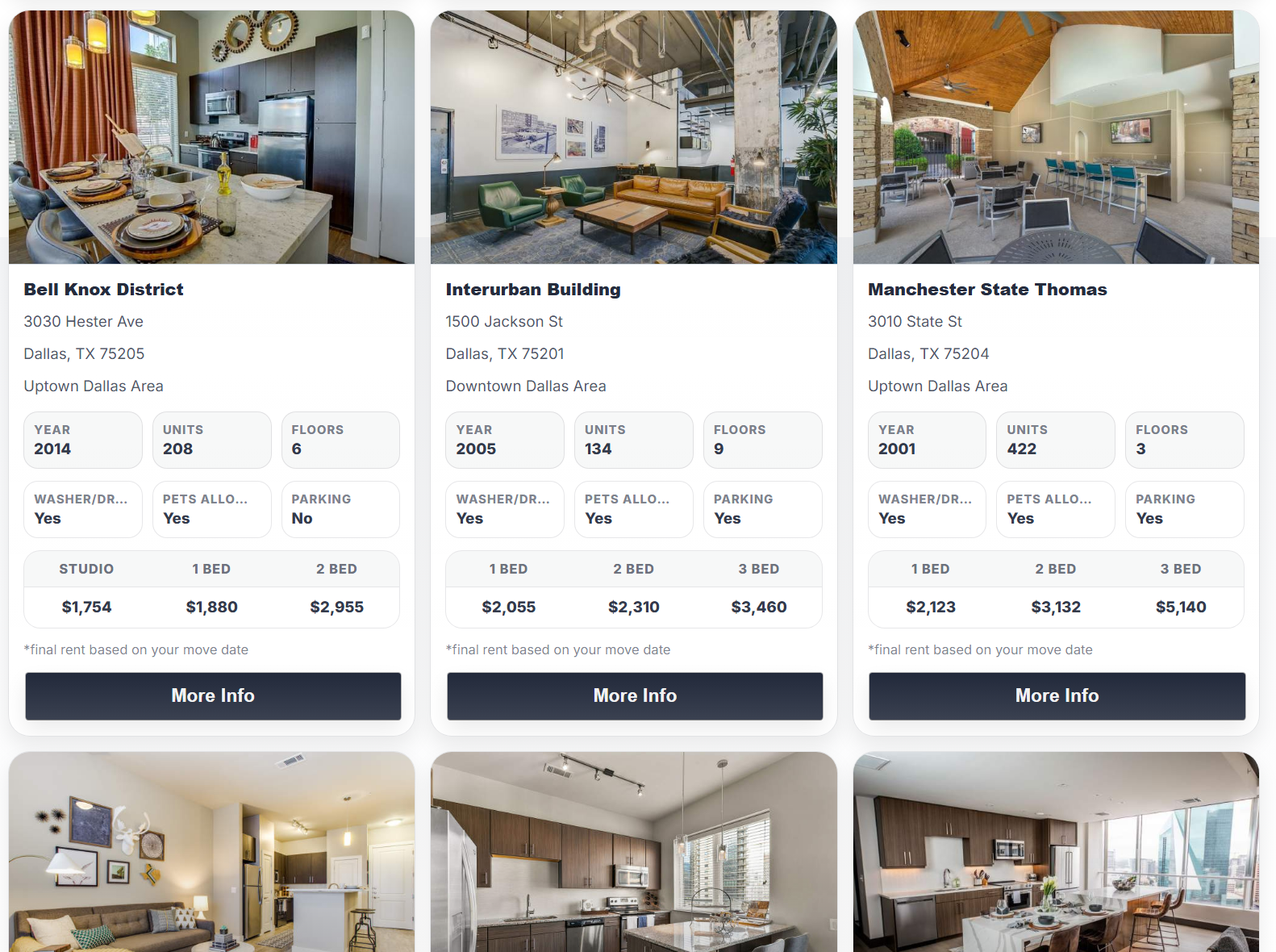 Locator IDX apartment listings grid screenshot